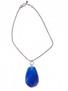 Blue Stone Pendant Necklace with Silver Chain